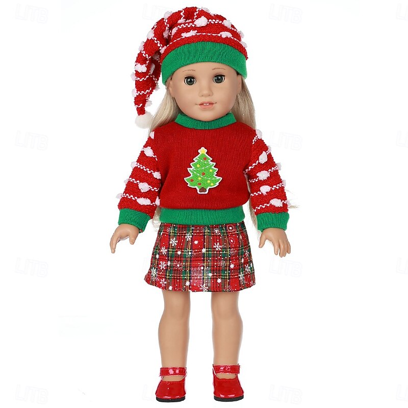 3 pcs American Doll Christmas Clothes Gift for 18 inch Doll Clothes and Accessories Including Coat and Dress(WITHOUT DOLL)2