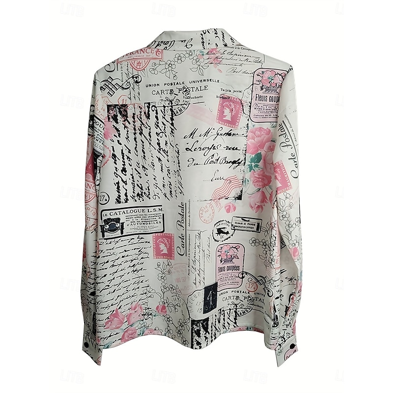 Women's Shirt Button Down Tunic Shirt Collar Long Sleeve Letter Casual Regular Tops Work Daily s Print White Spring Fall Winter2
