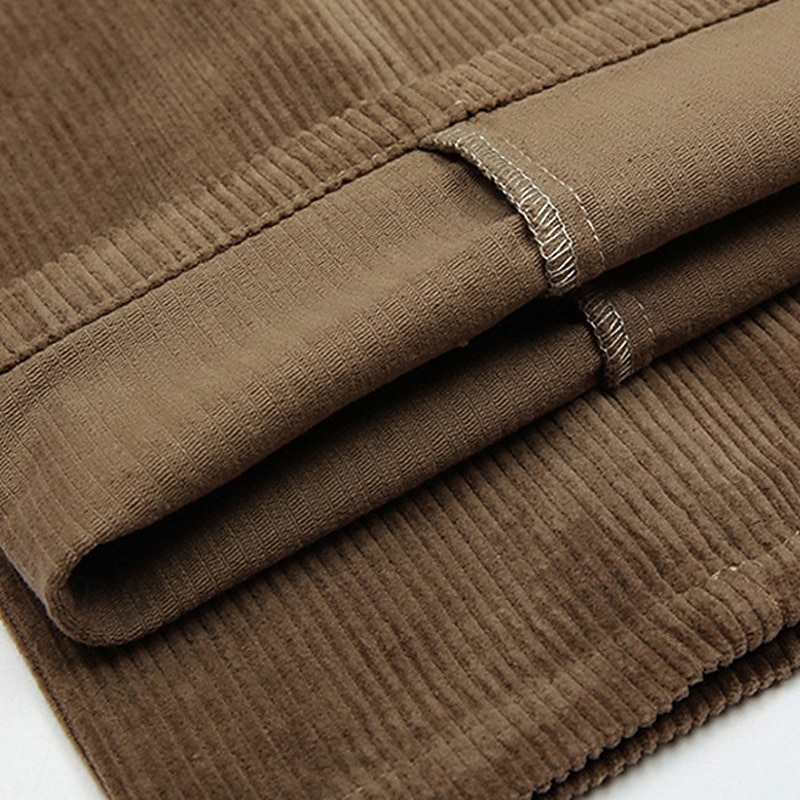 Men's Dress Pants Corduroy Pants Trousers Straight Leg Plain Comfort Daily Classic Style Dark Khaki Black Micro-elastic2