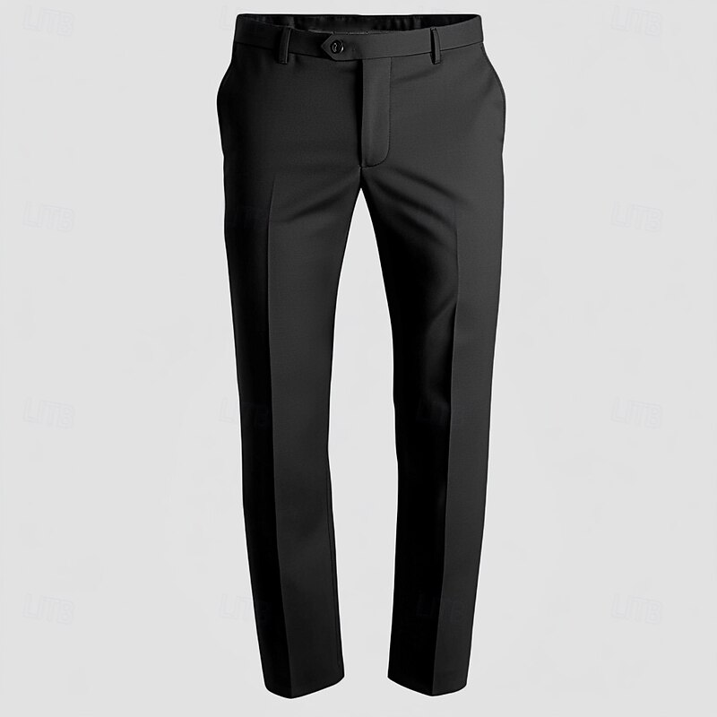 Men's Dress Pants Long Solid Color Micro-elastic Regular Fit Black Red Burgundy 2023