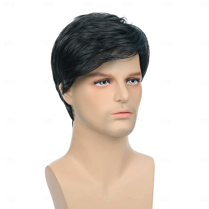 Men's Wigs Short Wigs Natural Looking Heat Resistant Synthetic Hair with Adjustable Cap4