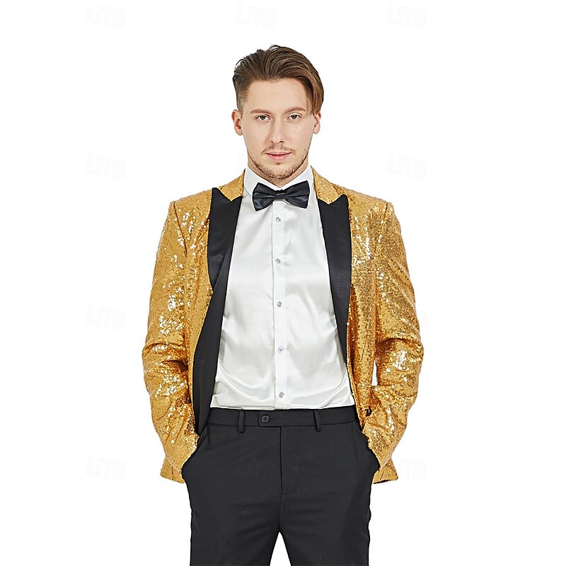 Retro Vintage 1980s Shiny Metallic Tuxedo Suits & Blazers Disco Sequins Slim Fit Fancy Dress Men's Carnival Costume Christmas Halloween Carnival Pride Parade Pride Month Adults' Coat4