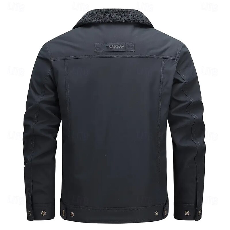 Men's Animal Horse Embroidered Fleece Jacket Sherpa Trucker Jacket Work Cargo Jacket Turn-Down Collar Warm Winter Cotton Jacket Vintage Casual Sports Outdoor Coat Multi-Pockets3