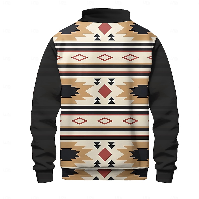 Christmas Men's Plaid Ethnic Sweatshirt Sweatshirt Long Sleeve Sweatshirt Stand Collar Daily Basic Ethnic Print Vacation Holiday Buttons Spring Fall Winter2