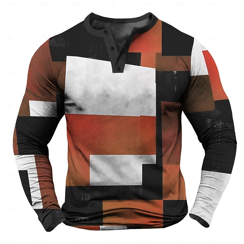 Men's Color Block chillin with my snowmies Henley Shirt Long Sleeve Shirt Long Sleeve 3D Printing Fashion Daily Casual Street Casual Daily Winter Spring &  Fall Yellow Red Blue Green Henley Collar2