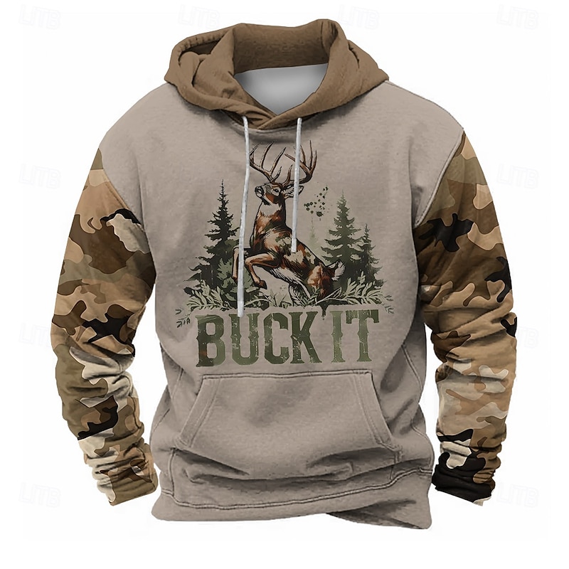 Men's Camo / Camouflage Deer Hoodies Sweatshirt Fashion Cool Long Sleeve Crew Neck Party Hunting Brown Green Drawstring Fall Winter Designer2