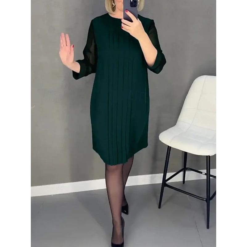 Women's Vintage Dress Mini Dress Patchwork Shirred Elegant Formal Crew Neck Long Sleeve Black Red Green Color3