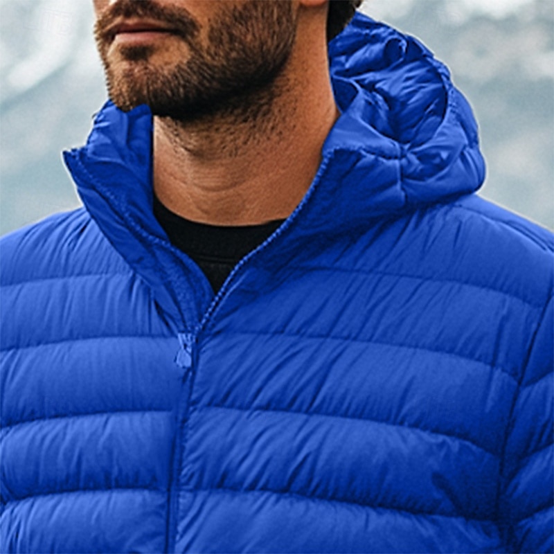 Men's Winter Coat Down Jacket Puffer Jacket Zipper Pocket Outdoor Home Work Regular Classic Thermal Warm Windproof Breathable Winter Autumn / Fall Solid Color Wine Matte Black Royal Blue Blue Puffer2