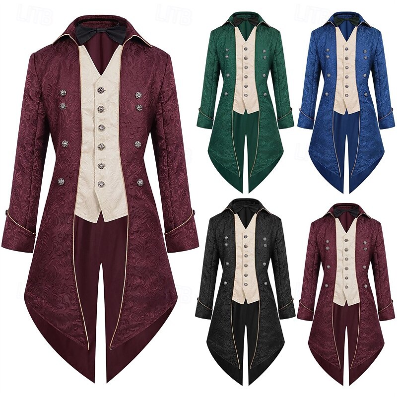 Punk & Gothic Medieval Renaissance Coat Jacket Tailcoat Prince Nobleman Fancy Dress Men's Royal Steampunk Halloween Masquerade Event / Party Masquerade Adults' Coat
