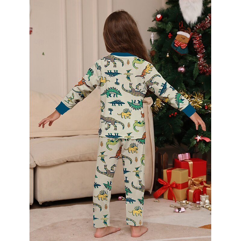 Dinosaur Family Christmas Pajamas Nightwear Men's Women's Boys' Girls' Family Matching Outfits Sweet Graphic Pattern Adults Kid's Christmas New Year Christmas Eve Christmas Vacation Home Wear Top3