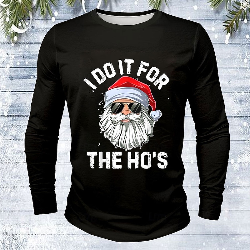 Christmas Men's Santa Claus T Shirt Long Sleeve T shirt 3D Print Crew Neck Shirt Daily Designer Street Casual Black Red Blue Summer Spring Fall Clothing Apparel S M L XL XXL XXXL4