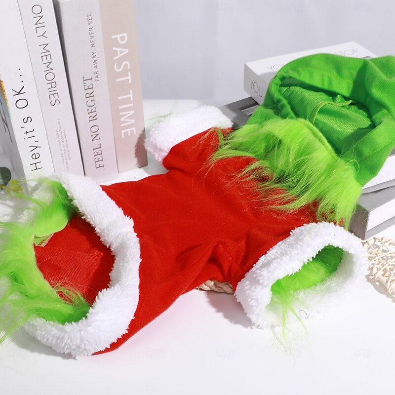 Dog Costume Santa Suits Santa Claus Green Monster Furry Novelty Funny Warm Christmas New Year Christmas Dog Clothing for Small4