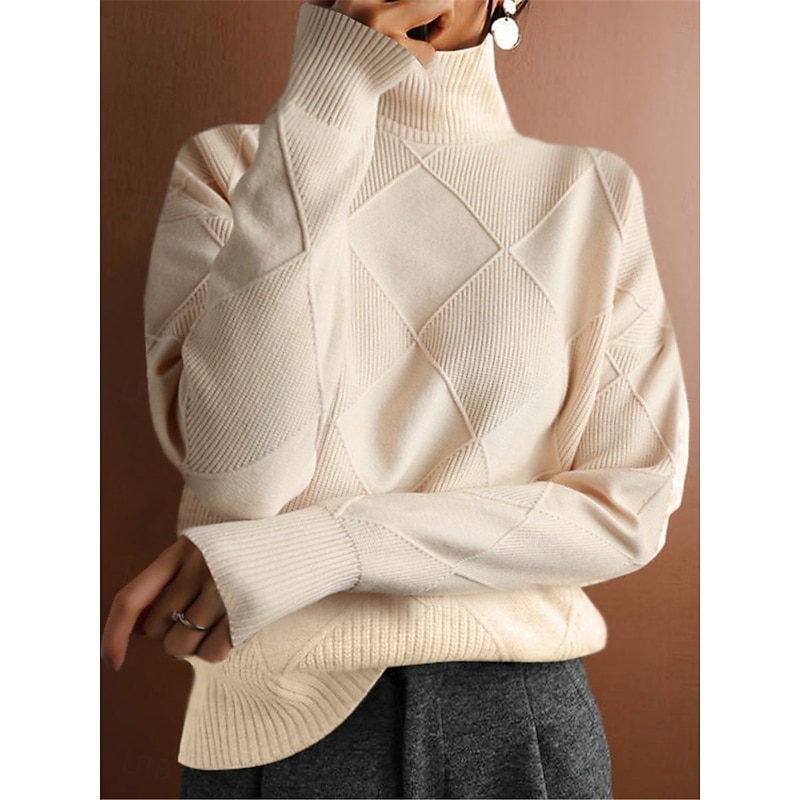 Women's Sweater Casual Soft Pure Color Ribbed Turtleneck Knitted Long Sleeve Regular Tops Knit Outdoor Daily Weekend Fuchsia Orange Fall Winter3