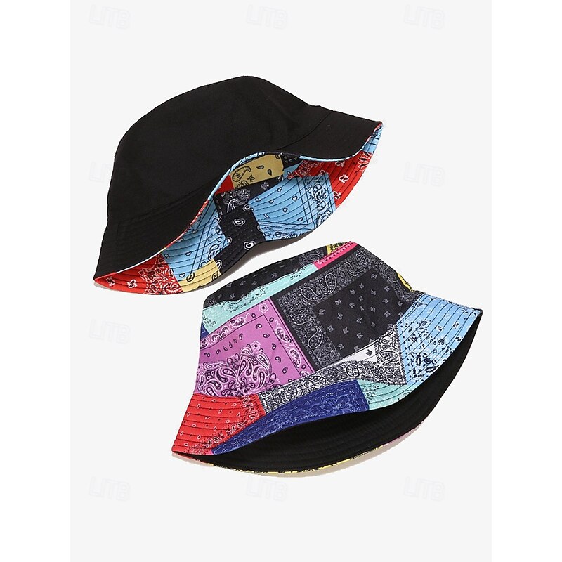 Men's Women's Colorful Patchwork Bandana Bucket Hat – Retro Paisley Print Reversible Summer Hat for Outdoor Fashion4