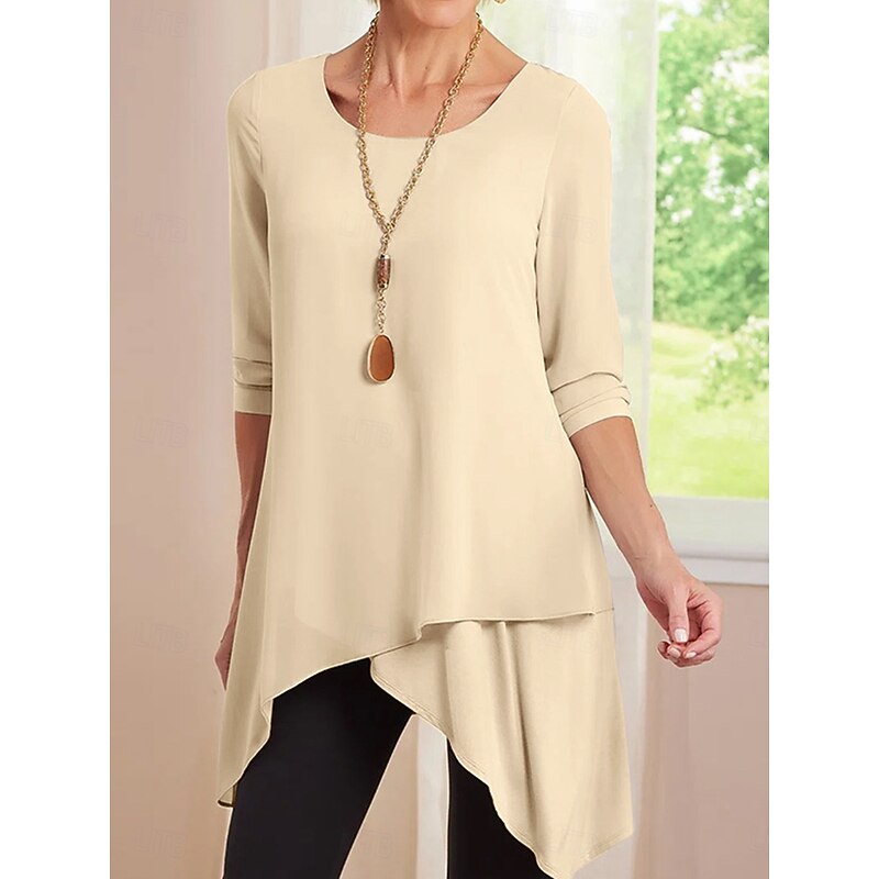 Women's Tunic Long Sleeve Crew Neck Red Blue Khaki Spring Fall