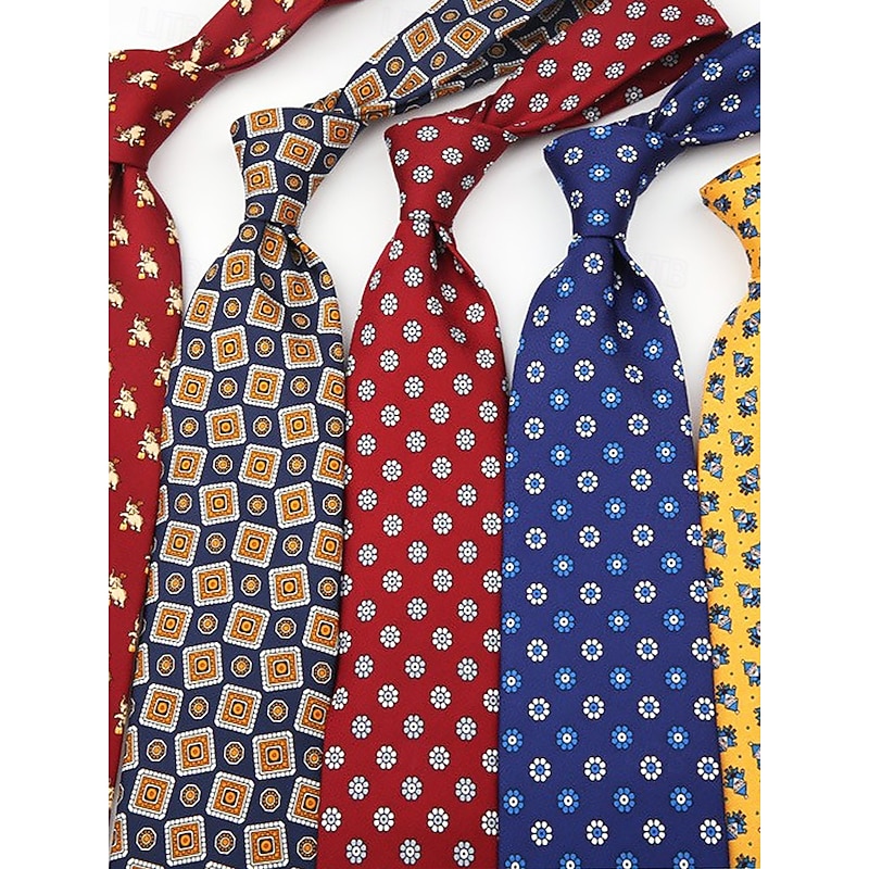 Men's Retro Patterned Faux Silk Ties - Vintage Floral and Geometric Print Neckties for Formal and Business Wear