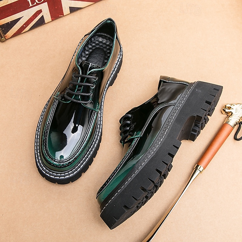 Men's Patent Faux Leather Platform Oxford Shoes with Chunky Lug Sole - Stylish Formal and Casual Footwear for Office, Events, and Parties4