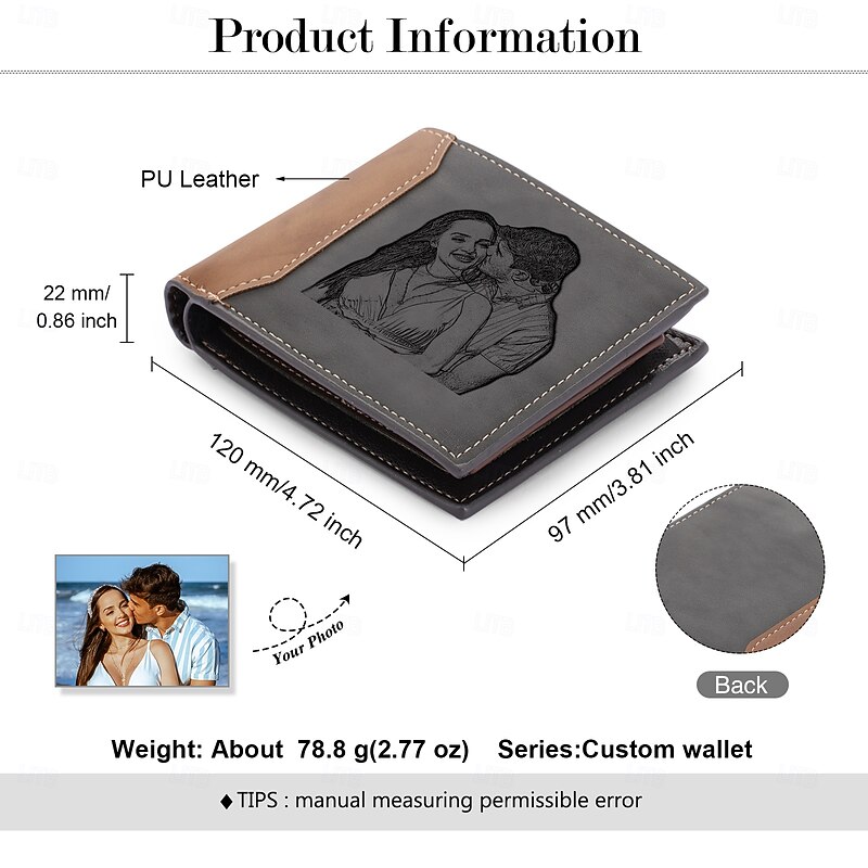 Personalized Photo Engraved Leather Wallet Custom Best Gift for Dad, Bifold Wallet for Men, Husband, Son, Father's Day, Birthday, Christmas, Anniversary2