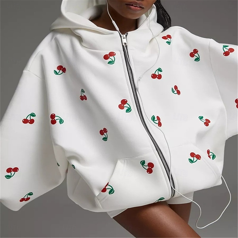 Women's Hoodie Jacket Outdoor Street Daily Wear Fall Winter Regular Coat Regular Fit Thermal Warm Breathable Stylish Casual Jacket Long Sleeve Print with Pockets Print White Pink3