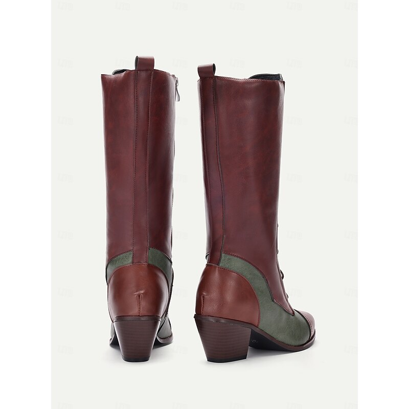 Women's Vintage Victorian Lace-Up Boots – Two-Tone Mid-Calf Faux Leather Boots with Chunky Heel, Perfect for Cosplay, Festivals, and Renaissance Fairs4