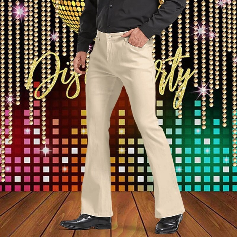 Men's Dress Pants Flared Pants Bell Bottom Trousers Pocket Plain Comfort Breathable Outdoor Going out Disco Lights Fashion Casual White Brown Stretchy3