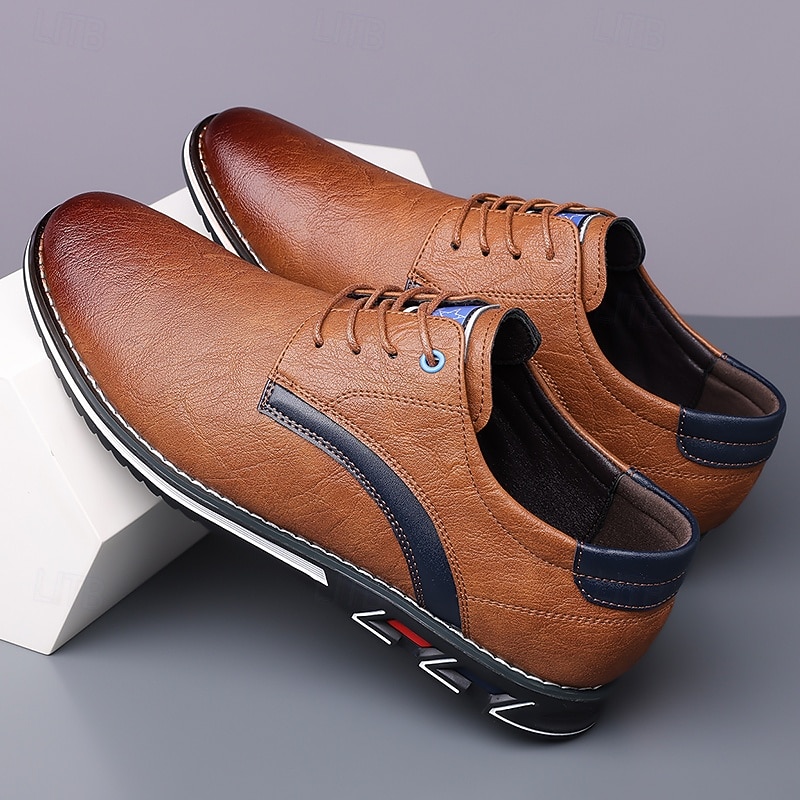 Men's Casual Brown Lace-Up Shoes – Comfortable Everyday Sneakers with Black Accents and Textured Sole3