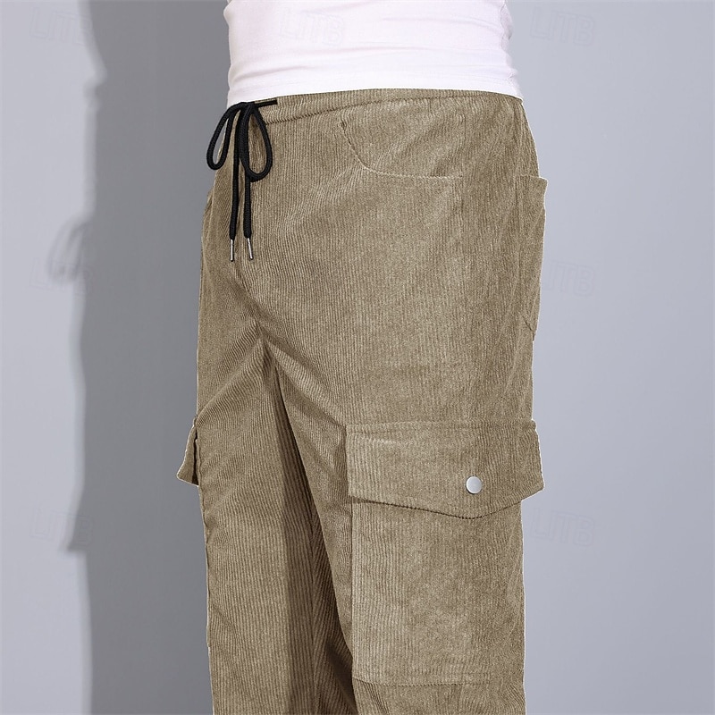 Men's Cargo Pants Corduroy Pants Trousers Elastic Waist Multi Pocket Zip Leg Plain Wearable Outdoor Daily Camping & Hiking Fashion Classic Black Army Green3
