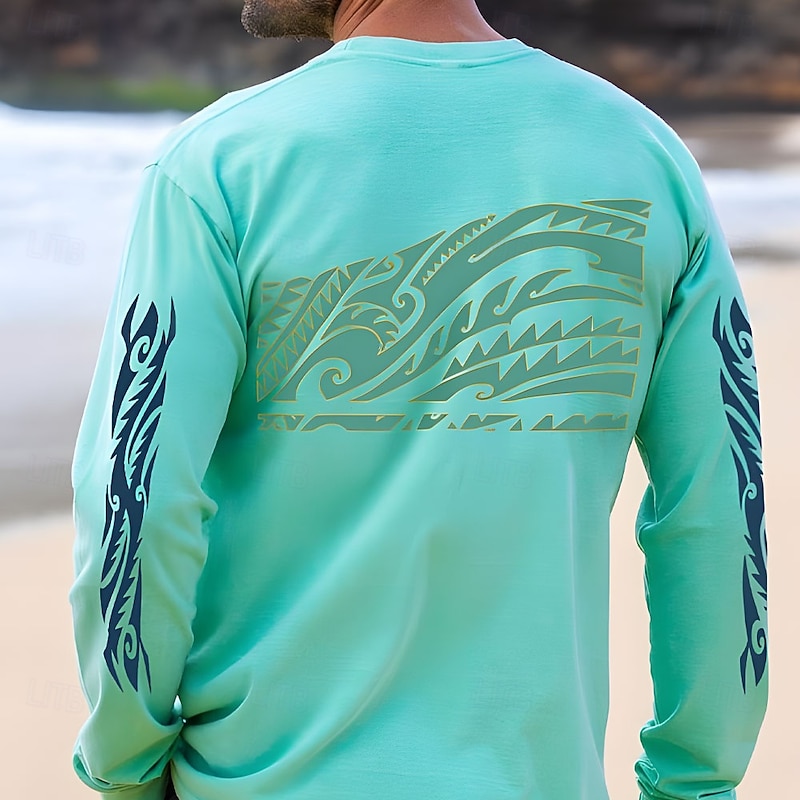 Men's Turtle Maori T Shirt Long Sleeve T shirt 3D Print Crew Neck Shirt Vacation Tropical Daily Casual Hawaiian Holiday Green Summer Spring Fall Clothing Apparel S M L XL XXL XXXL2