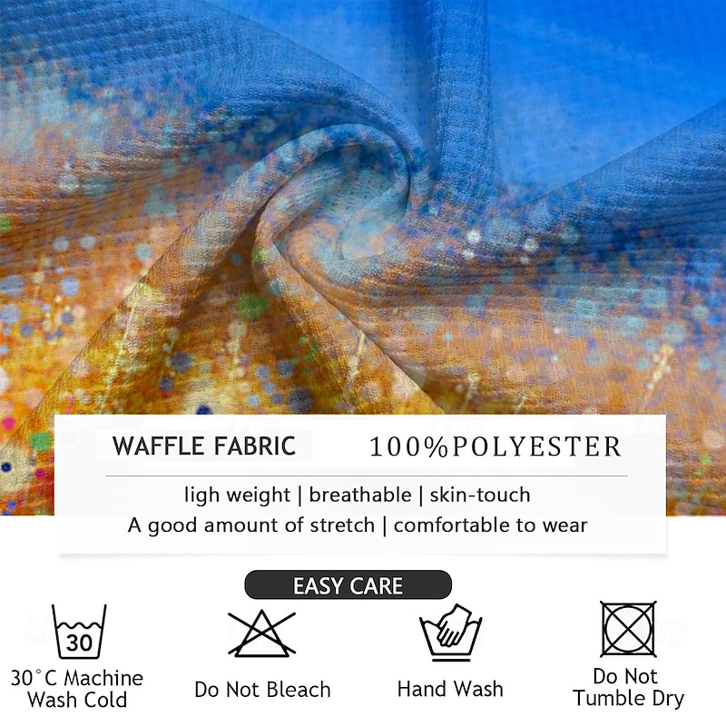 Men's Gradient Graffiti Waffle Polo Shirts Long Sleeve Polo Shirts Collared Shirts Casual Outdoor Party Evening Wear Streetwear Buttons Blue3