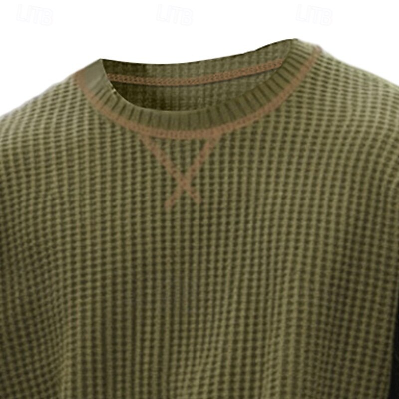 Men's Waffle Tee T Shirt Waffle Knit Tee Long Sleeve Crew Neck Summer Spring Fall Solid Color Knitwear Fashion Daily Color Block Formal Outdoor Home Black Green Top Tee for Men3