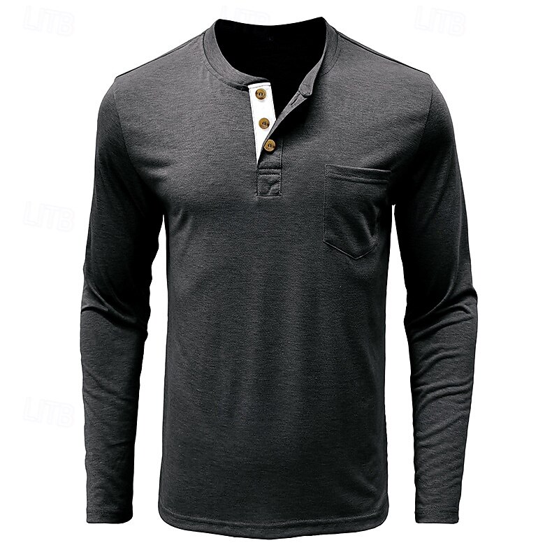 Men's T shirt Henley Shirt Long Sleeve Shirt Plain Henley Street Daily Long Sleeve Pocket Clothing Apparel Fashion Designer Casual Comfortable3