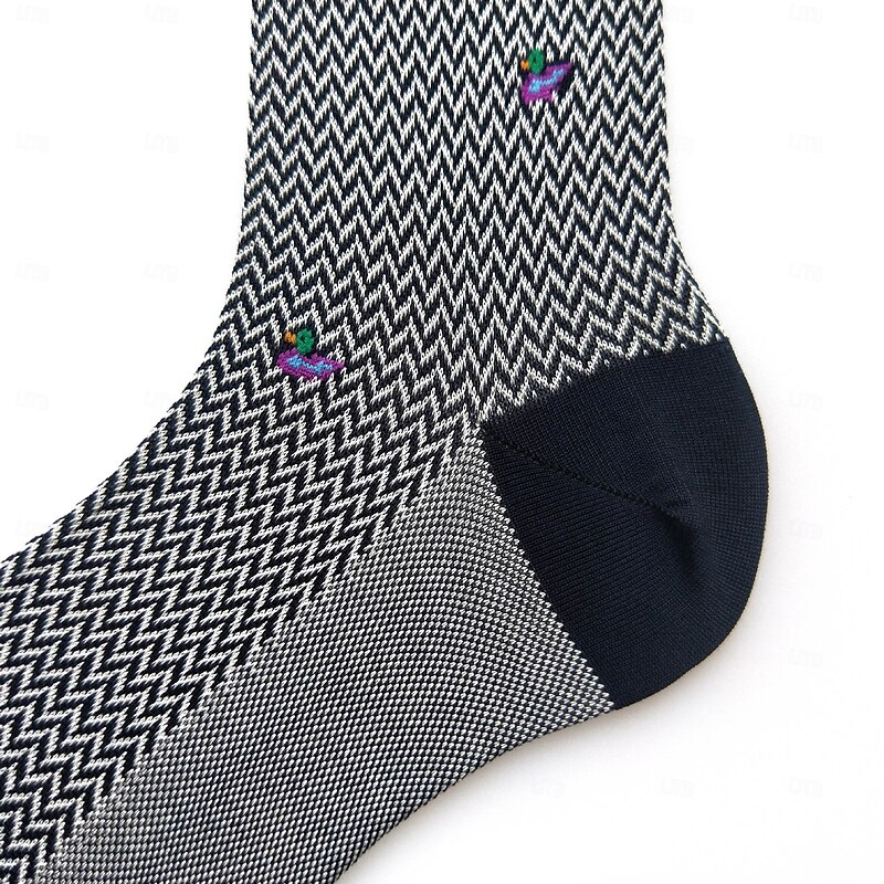 Men's 1 Pair Socks Black Color Plaid Plaid Checkered Geometry Formal Wedding Anniversary Thin Spring &  Fall Knitwear Elegant3