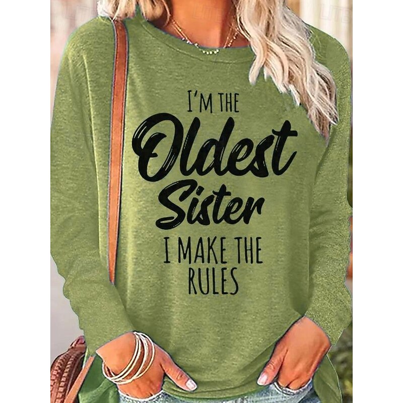 Women's T Shirt Letter Family Fashion Long Sleeve Round Neck Regular Tops Daily Weekend Print Black Pink Blue Green Spring &  Fall Spring, Fall, Winter, Summer4