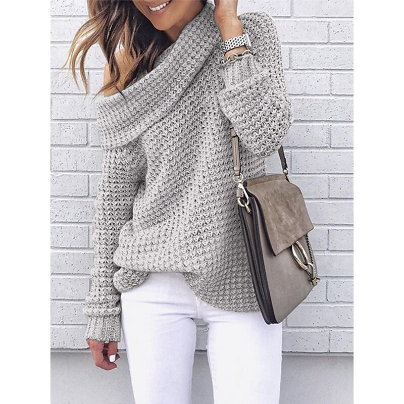 Women's Sweater Casual Soft Pure Color Chunky Turtleneck Knitted Long Sleeve Regular Tops Knit Outdoor Daily Weekend Pink Red Fall Winter