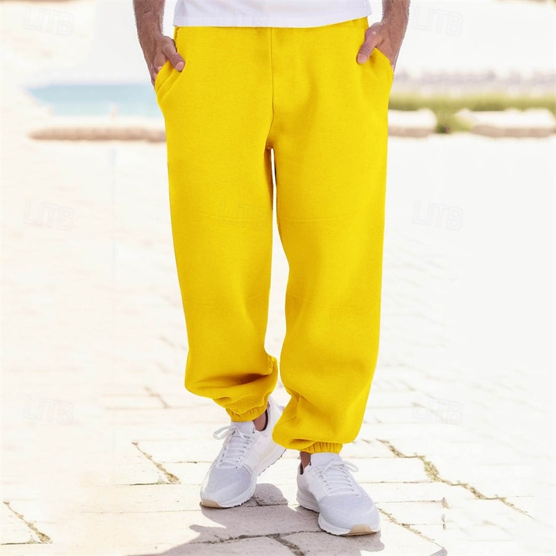 Men's Athletic Pants Sweatpants Joggers Trousers Pocket Drawstring Elastic Waist Plain Comfort Sports Outdoor Daily Fashion Casual Black Orange Micro-elastic2