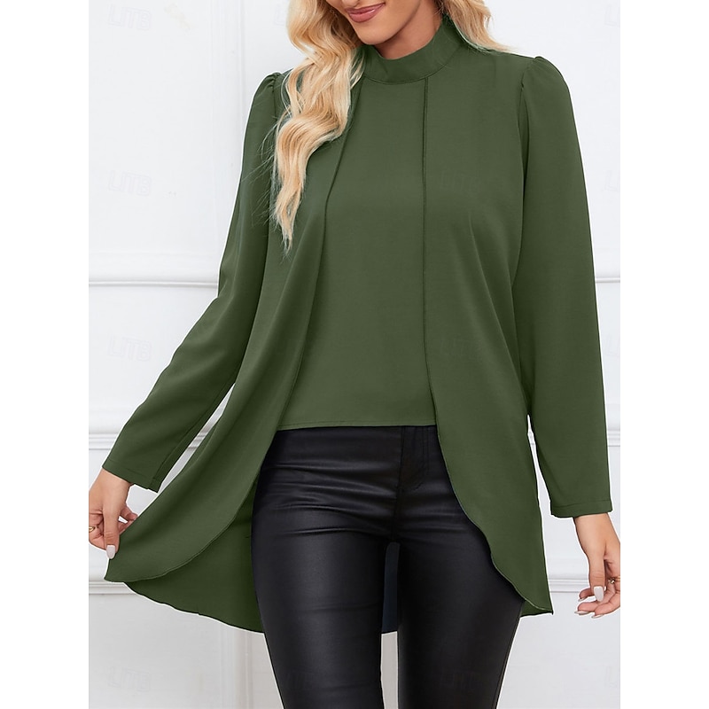 Women's Shirt Blouse Solid Color Basic Casual Long Sleeve Turtleneck Regular Tops Daily Ruffle Black Army Green Blue Fall Winter2