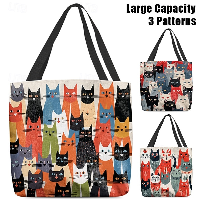 Women's Colorful Cat Pattern Tote Bag - Perfect for Cat Lovers and Everyday Use