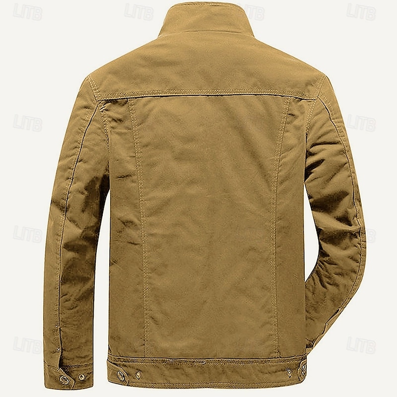Men's Cotton Embroidered Military Jacket Cargo Jacket with Shoulder Straps Long Sleeve Standing Collar Multi-Pockets Coat Trucker Jacket Tactical Outerwear4