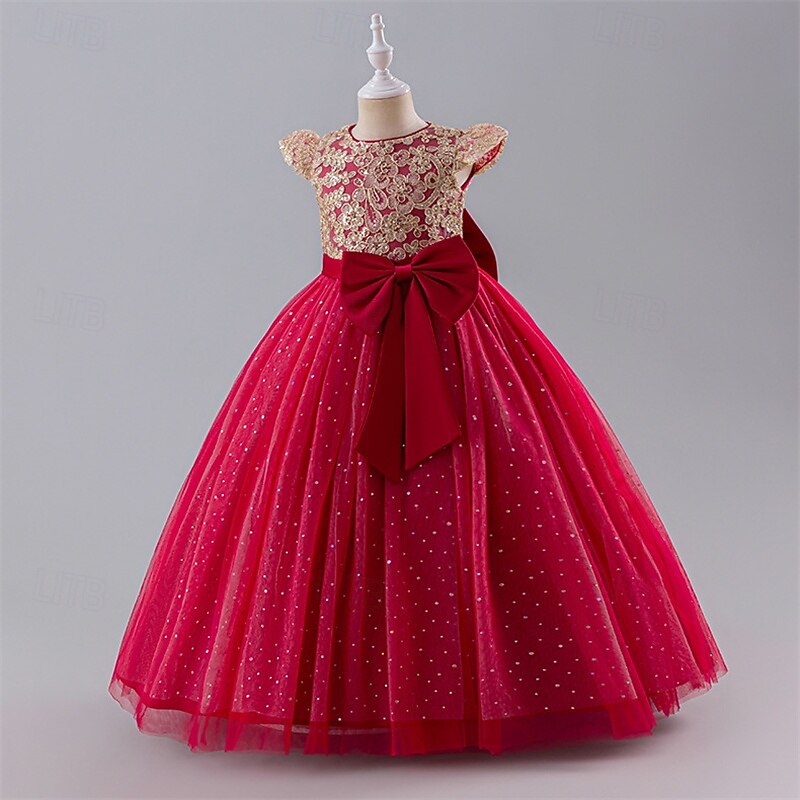 Flower Girl Dress Kid's Girls' Princess Dress Performance Wedding Party Elegant Beautiful Mesh Sparkle Tulle Solid Color Sleeveless Crew Neck White Champagne 4 years+2