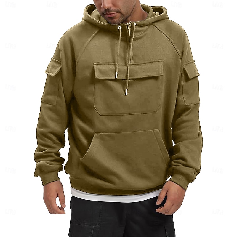 Men's Hoodie Quarter Zip Hoodie Black Army Green Blue Khaki Dark Gray Hooded Plain Pocket Sports & Outdoor Daily Holiday Streetwear Basic Casual Spring &  Fall Clothing Apparel Hoodies Sweatshirts