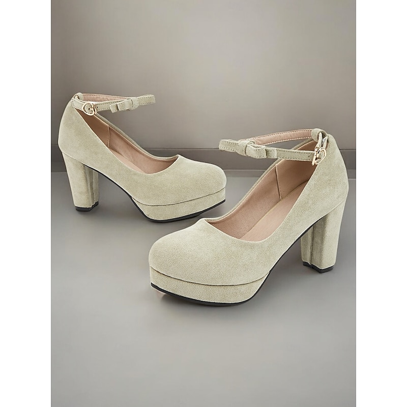 Women's Retro-Inspired Green Suede Platform Mary Jane Heels with Ankle Strap - Comfortable and Stylish for All Day Wear2