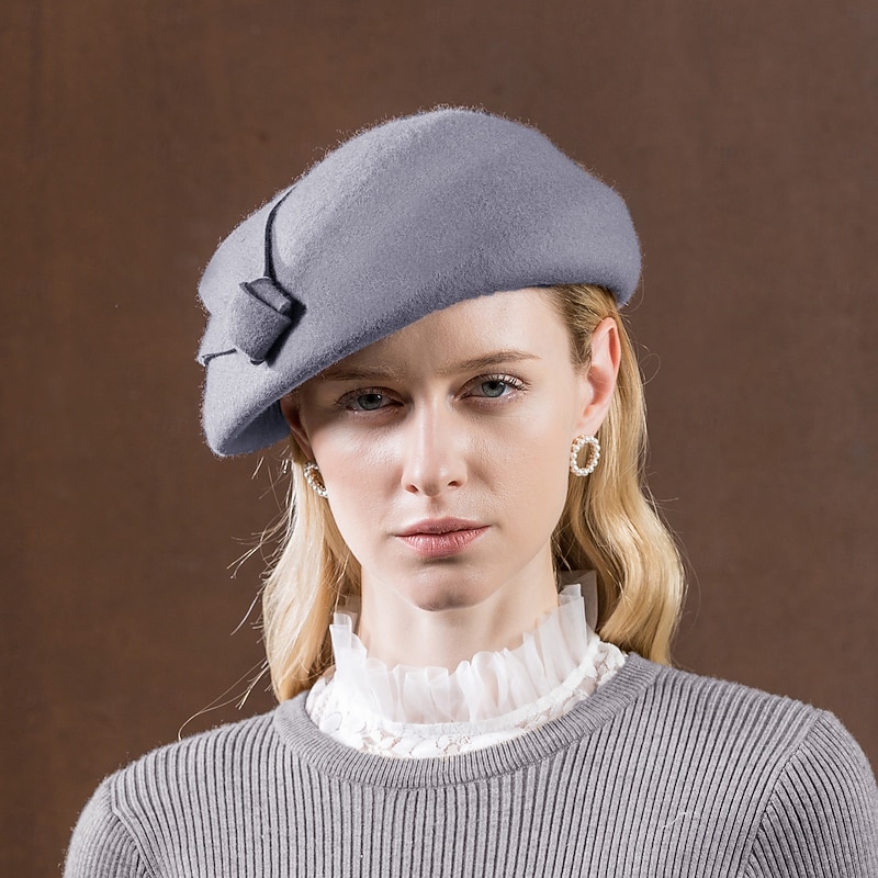 Hats 100% Wool Beret Hat Bowler / Cloche Hat Wedding Tea Party Elegant Wedding With Pure Color Splicing Headpiece Headwear4