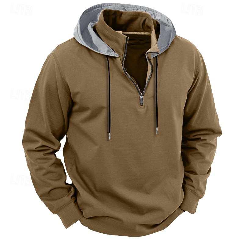 Men's Hoodie Quarter Zip Hoodie Wine Red Black White Red Brown Hooded Color Block Pocket Sports & Outdoor Daily Holiday Streetwear Cool Casual Spring &  Fall Clothing Apparel Hoodies Sweatshirts