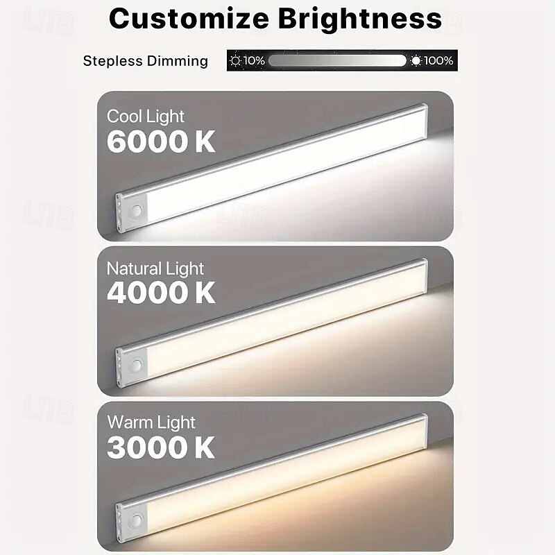 Under Cabinet Lighting, Ultra-thin Motion Sensor Cabinet Light, LED Night Light, 3-color Dimmable, USB Charging, Wardrobe Kitchen Home Lighting 20/30/40/50cm4