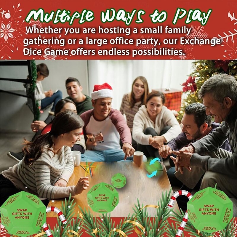 Christmas Santa Swap Gift Exchange Dice, Exchange Dice Game, Exchange Dice Game, Christmas Party Gift Exchange Dice Game, 12 Different Sides, Christmas Group Party Game3