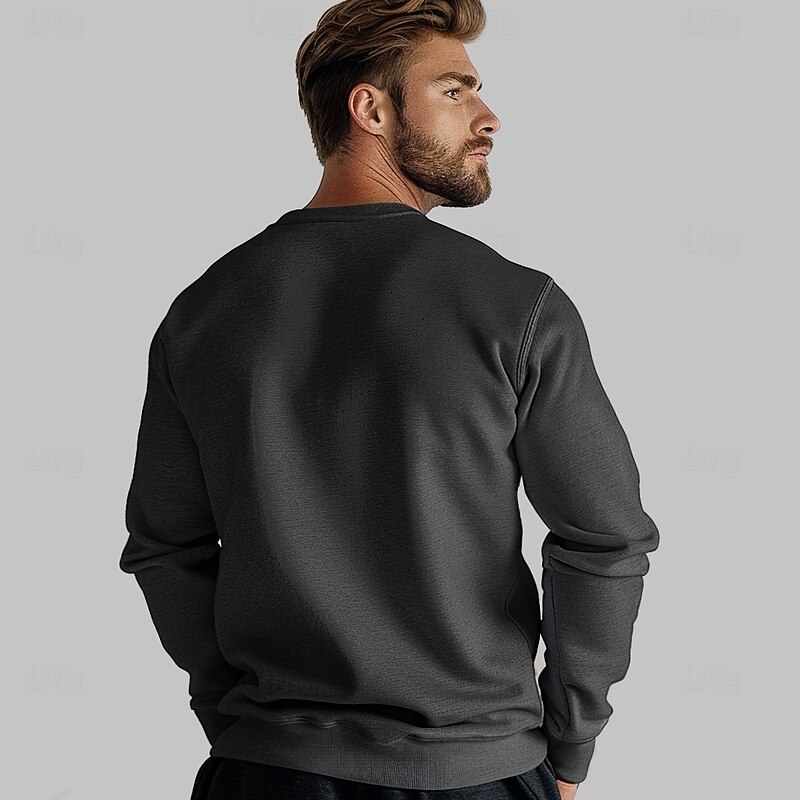 Men's 100% Cotton Sweatshirt Black Dark Gray Crew Neck Plain Casual Daily Sports non-printing Basic Athletic Fall Winter Clothing Apparel Hoodies Sweatshirts2