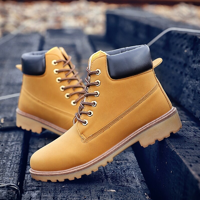 Men's Classic Yellow Work Boots – Durable Lace-Up Ankle Boots with Cushioned Collar and Rugged Sole2