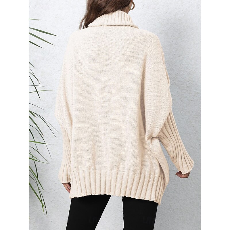 Women's Sweater Casual Soft Pure Color Ribbed Turtleneck Knitted Long Sleeve Regular Tops Knit Outdoor Daily Weekend Navy Blue Green Fall Winter 12