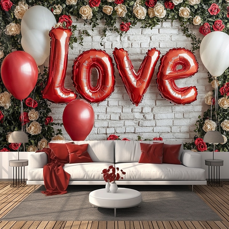 Wedding Decorations Backdrop Photograph Wall Hanging Large Tapestry Art Mural Decor Blanket Curtain Home Bedroom Living Room Decoration Love Balloons
