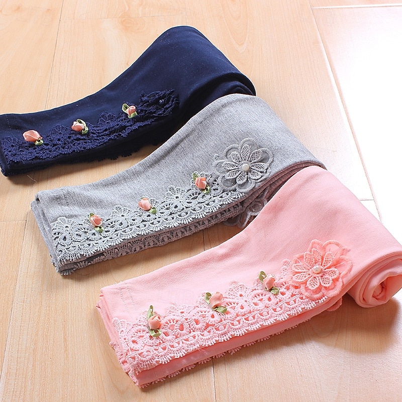 Kids Girls' Leggings Solid Color Daily School 4-12 Years Spring Pink Navy Blue Gray